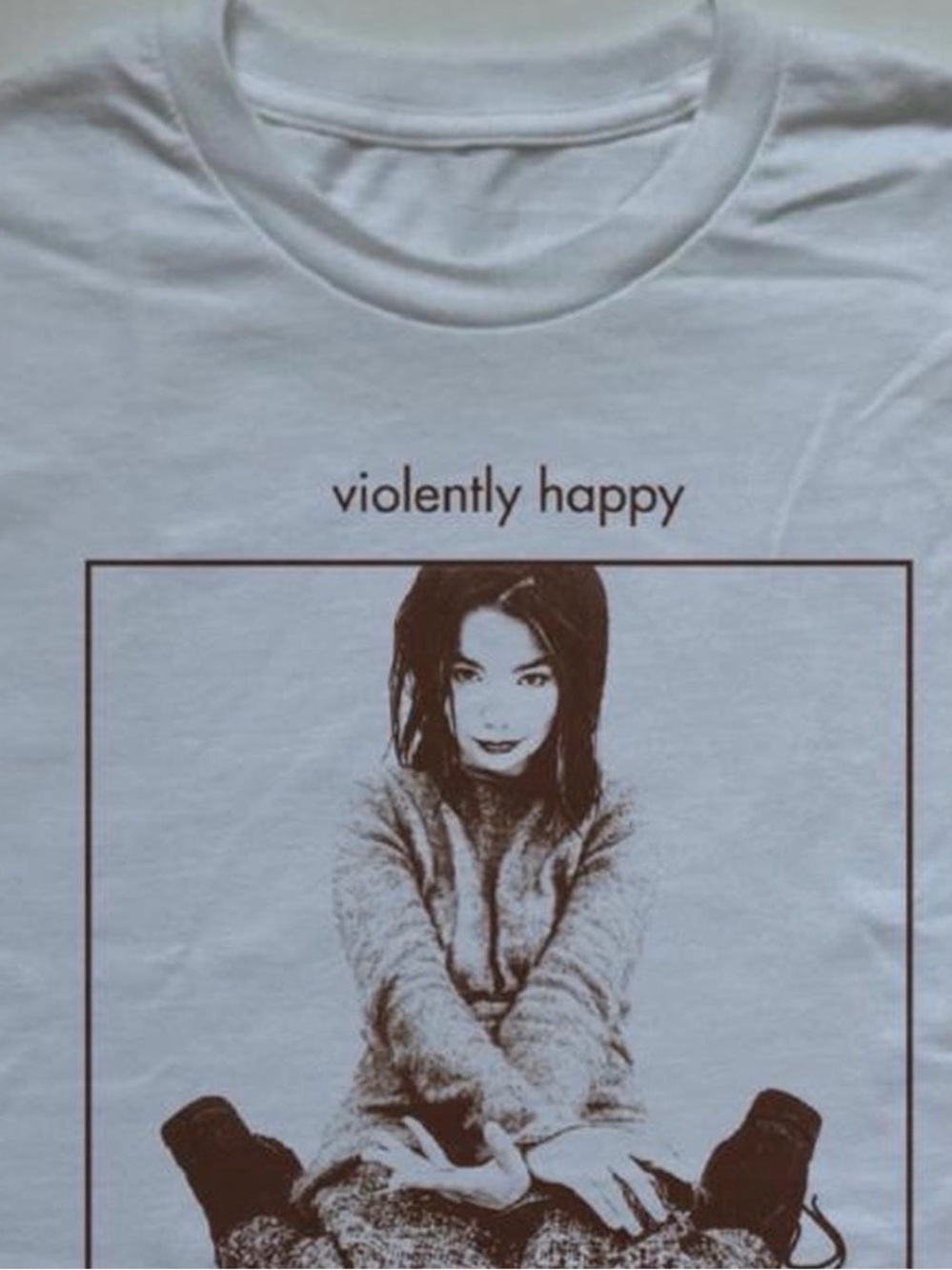 Bjork violently happy portrait tee photo tshirt white indie top